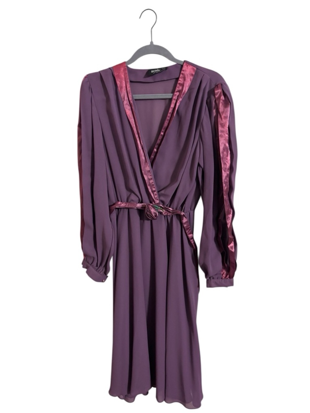 Ursula of Switzerland Vintage Purple Wrap Belted Rose Dress Size 15/16